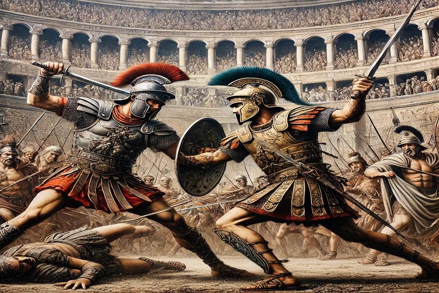 Fighting gladiators in the Colosseum