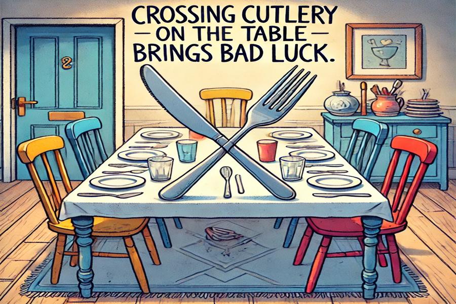 Crossing Cutlery on the Table. Fun cartoon image